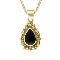 9ct Yellow Gold And Whitby Jet Pear Shaped Leaf Drop Necklace