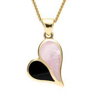 9ct Yellow Gold Whitby Jet Pink Mother of Pearl Heart Necklace