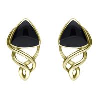 9ct Yellow Gold Whitby Jet Curve Triangle Celtic Stud Earrings