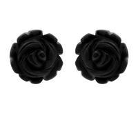 9ct Yellow Gold And Whitby Jet Carved Large Rose Stud Earrings