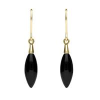 9ct Yellow Gold And Whitby Jet Carved Marquise Drop Earrings