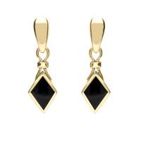 9ct Yellow Gold And Whitby Jet Dinky Diamond Shape Drop Earrings