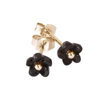 9ct Yellow Gold Whitby Jet Tiny Petal Stud Earrings