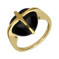 9ct Yellow Gold Whitby Jet Small Cross Heart Ring