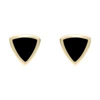 9ct Yellow Gold Whitby Jet Small Curved Triangle Stud Earrings