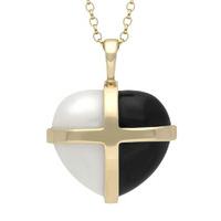 9ct Yellow Gold Whitby Jet Bauxite Medium Cross Heart Necklace