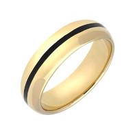 9ct Yellow Gold Whitby Jet 1mm Stone Inlaid Wedding Band Ring