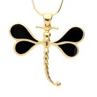 9ct Yellow Gold And Whitby Jet Four Stone Dragonfly Necklace