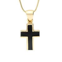 9ct Yellow Gold And Whitby Jet Small Channel Set Cross Necklace