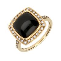 9ct Yellow Gold Whitby Jet And Diamond Single Square Cushion Ring