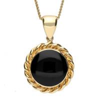9ct Yellow Gold Whitby Jet Rope Twist Pendant