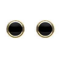 9ct Yellow Gold Whitby Jet Round Plain Edged Stud Earrings