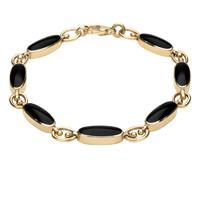 9ct Yellow Gold And Whitby Jet Long Oval Bracelet