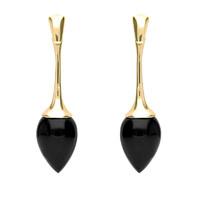9ct Yellow Gold And Whitby Jet Long Flute Pear Drop Earrings