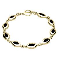 9ct Yellow Gold and Whitby Jet Marquise T Bar Bracelet