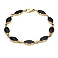 9ct Yellow Gold And Whitby Jet Nine Stone Marquise Bracelet