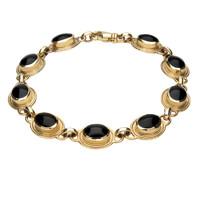 9ct Yellow Gold And Whitby Jet Nine Stone Oval Bracelet