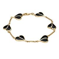 9ct Yellow Gold And Whitby Jet Split Heart Bracelet
