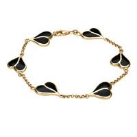 9ct yellow gold and whitby jet split heart bracelet