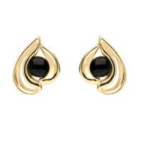 9ct Yellow Gold And Whitby Jet Open Teardrop Stud Earrings