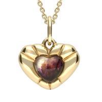 9ct Yellow Gold And Blue John Stone in Ridged Heart Necklace