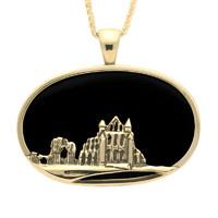 9ct Yellow Gold And Whitby Jet Abbey Oval Necklace
