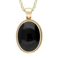 9ct Yellow Gold And Whitby Jet Large Oval Rope Edge Necklace