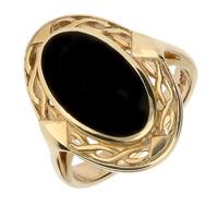 9ct Yellow Gold Whitby Jet Oval Celtic Ring