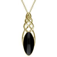 9ct Yellow Gold Whitby Jet Long Marquise Celtic Necklace