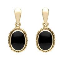 9ct Yellow Gold And Whitby Jet Oval Rope Edge Drop Earrings
