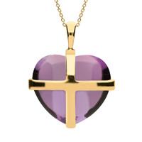 9ct Yellow Gold Amethyst Small Cross Heart Necklace