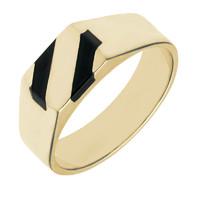 9ct Yellow Gold Whitby Jet Two Stone Slither Signet Ring