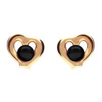 9ct Rose Gold Whitby Jet Heart Outline Stud Earrings