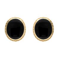 9ct Yellow Gold Whitby Jet Rope Edge Oval Stud Earrings