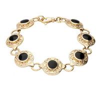 9CT YELLOW GOLD WHITBY JET ROUND CELTIC LINK BRACELET