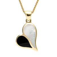 9ct Yellow Gold Whitby Jet Mother of Pearl Split Heart Necklace