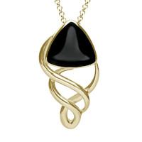9ct Yellow Gold Whitby Jet Curved Triangle Celtic Necklace
