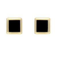 9ct Yellow Gold Whitby Jet Dinky Square Stud Earrings