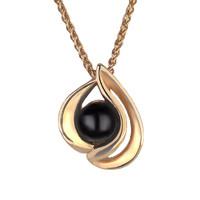 9ct Rose Gold Whitby Jet Open Sided Tear Drop Necklace