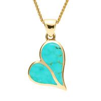 9ct Yellow Gold Turquoise Split Heart Necklace