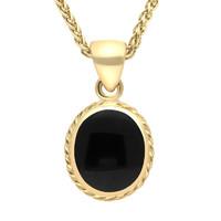 9ct Yellow Gold Whitby Jet Oval Rope Frame Necklace