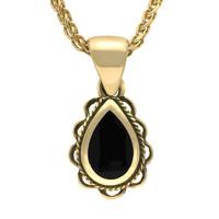 9ct Yellow Gold Whitby Jet Pear Drop Frill Necklace