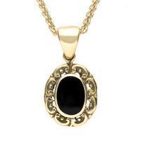 9ct Yellow Gold Whitby Jet Antique Frame Necklace