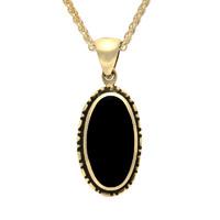 9ct Yellow Gold Whitby Jet Oval Rope Edge Necklace