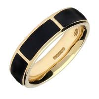 9ct Yellow Gold Whitby Jet 6mm Wedding Band Ring