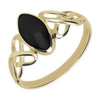 9ct Yellow Gold Whitby Jet Marquise Celtic Ring