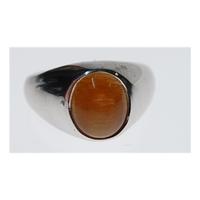 9ct white gold ring with honey brown cats eye quartz gtv size m