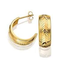9ct Gold Half Hoop Diamond Cut Earrings