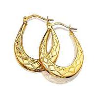 9ct Gold Patterned Creole Hoop Earrings