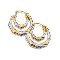 9ct gold two tone double creole earrings